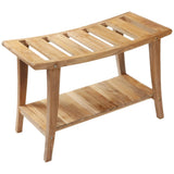 Taipei Natural Teak Shower and Bath Curved Spa Bench with Shelf-Parc Decor