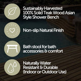 Taipei Natural Teak Shower and Bath Curved Spa Bench with Shelf-Parc Decor