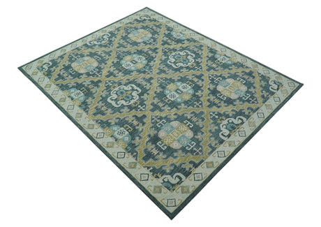 Taj Custom Made Teal Traditional Design Hand Tufted Wool Rug