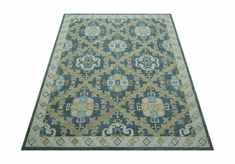 Taj Custom Made Teal Traditional Design Hand Tufted Wool Rug