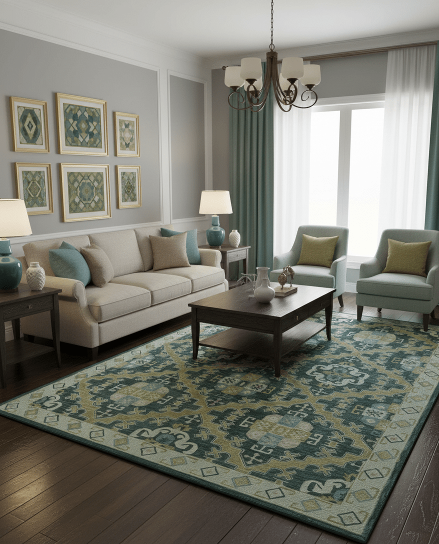 Taj Custom Made Teal Traditional Design Hand Tufted Wool Rug