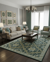 Taj Custom Made Teal Traditional Design Hand Tufted Wool Rug