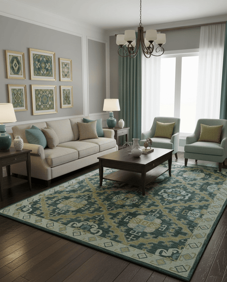 Taj Custom Made Teal Traditional Design Hand Tufted Wool Rug