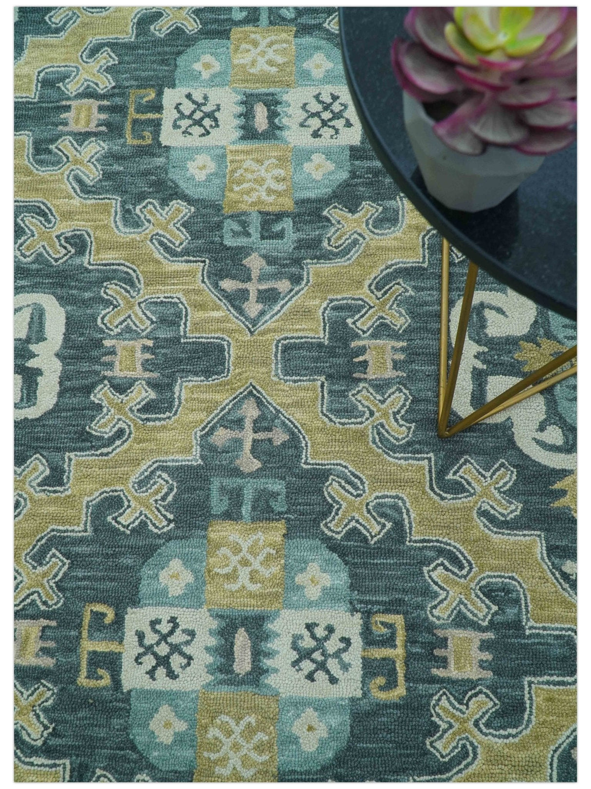 Taj Custom Made Teal Traditional Design Hand Tufted Wool Rug