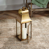 Tall Antique Brass Candle Lantern with Hanging Loop-Lantern-Parc Decor