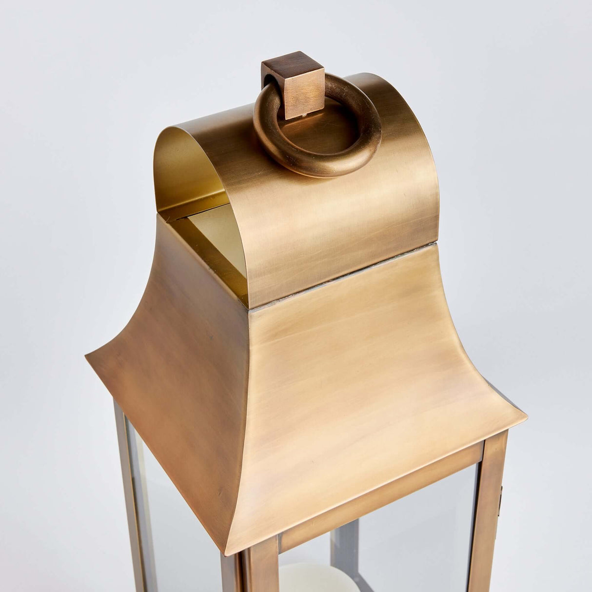 Tall Antique Brass Candle Lantern with Hanging Loop-Lantern-Parc Decor