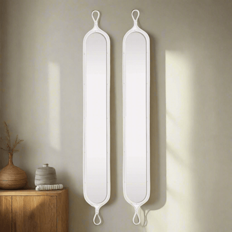 Tall White Mirrors with Vintage French Design (Set of 2)-Mirror-Parc Decor