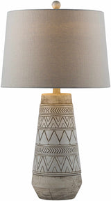 Tan and Cream Resin Lamp with White Linen Table Lamp-Lighting-Parc Decor