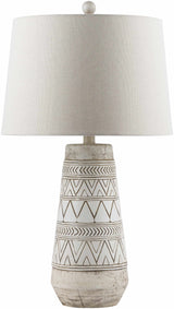 Tan and Cream Resin Lamp with White Linen Table Lamp-Lighting-Parc Decor