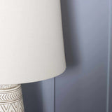 Tan and Cream Resin Lamp with White Linen Table Lamp-Lighting-Parc Decor