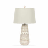 Tan and Cream Resin Lamp with White Linen Table Lamp-Lighting-Parc Decor