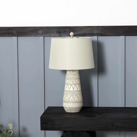 Tan and Cream Resin Lamp with White Linen Table Lamp-Lighting-Parc Decor