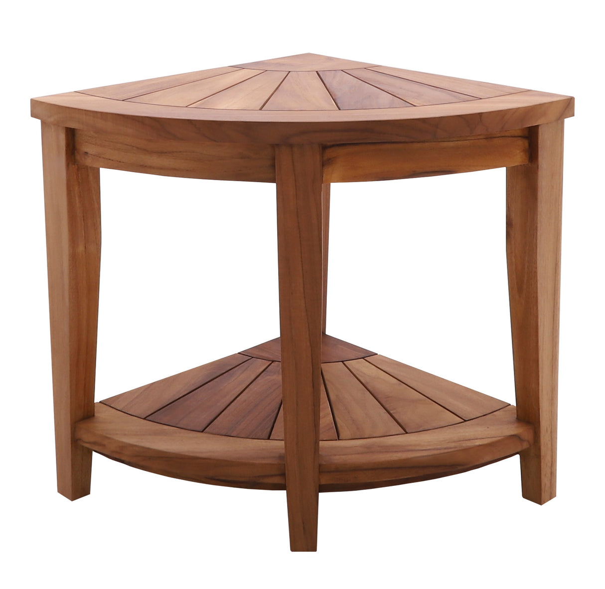 Tanzania Oiled Teak Shower and Bath Corner Stool with Shelf-Parc Decor