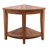 Tanzania Oiled Teak Shower and Bath Corner Stool with Shelf-Parc Decor
