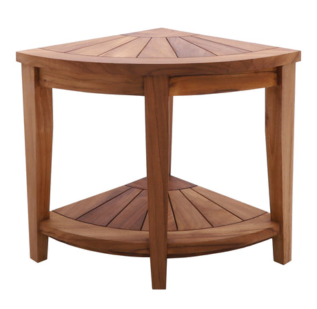 Tanzania Oiled Teak Shower and Bath Corner Stool with Shelf-Parc Decor