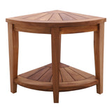 Tanzania Oiled Teak Shower and Bath Corner Stool with Shelf - 17.5"