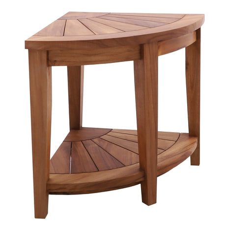 Tanzania Oiled Teak Shower and Bath Corner Stool with Shelf-Parc Decor