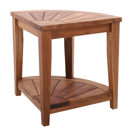 Tanzania Oiled Teak Shower and Bath Corner Stool with Shelf-Parc Decor
