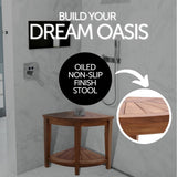 Tanzania Oiled Teak Shower and Bath Corner Stool with Shelf-Parc Decor