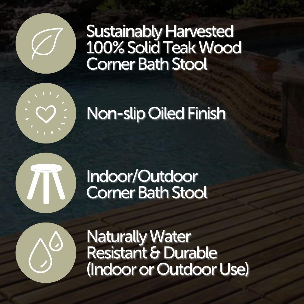 Tanzania Oiled Teak Shower and Bath Corner Stool with Shelf-Parc Decor