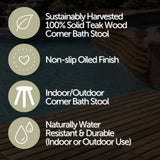 Tanzania Oiled Teak Shower and Bath Corner Stool with Shelf-Parc Decor
