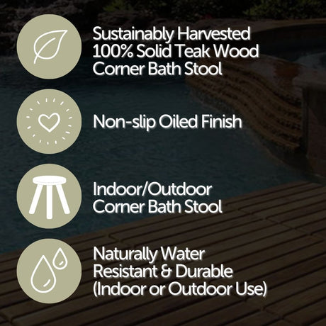 Tanzania Oiled Teak Shower and Bath Corner Stool with Shelf-Parc Decor