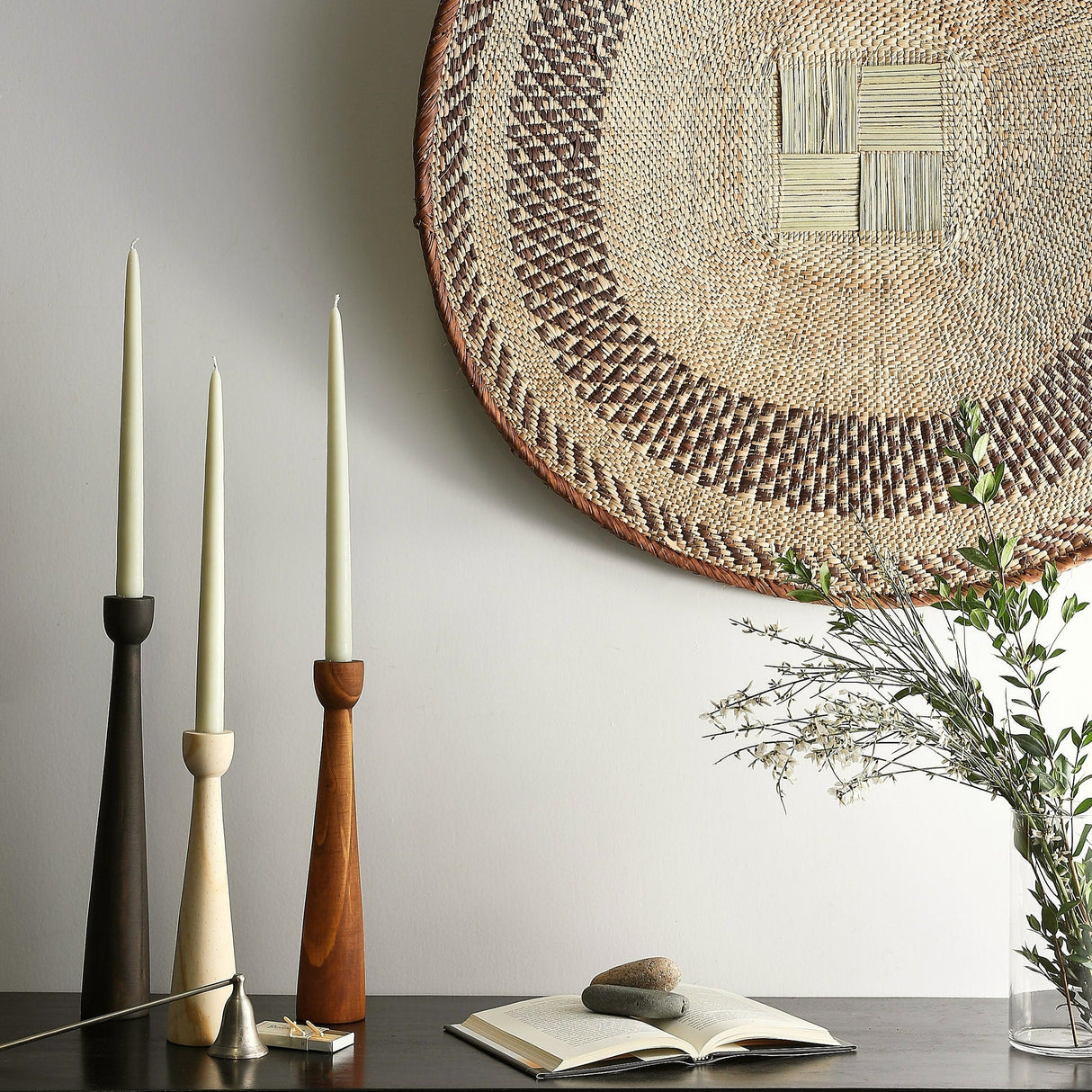 Tapered Candlestick Holder Pine Wood Cognac, Espresso, Natural-Candlesticks-Parc Decor