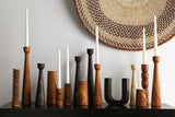 Tapered Candlestick Holder Pine Wood Cognac, Espresso, Natural-Candlesticks-Parc Decor