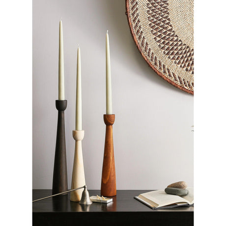 Tapered Candlestick Holder Pine Wood Cognac, Espresso, Natural