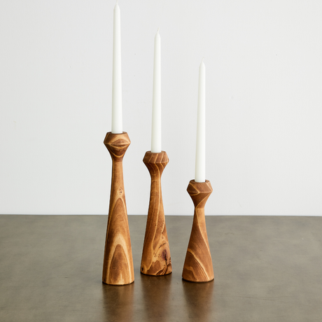Tapered Diamond Wood Candle Holder in Cognac, Natural and Espresso-Candlesticks-Parc Decor