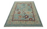 Teal And Beige Traditional Oushak Hand Knotted Wool Area Rug