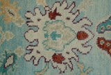 Teal And Beige Traditional Oushak Hand Knotted Wool Area Rug