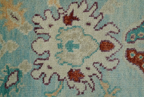 Teal And Beige Traditional Oushak Hand Knotted Wool Area Rug