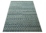 Teal and Ivory 5.6x8.6 Southwestern Tribal Trellis Recycled Art Silk Area Rug