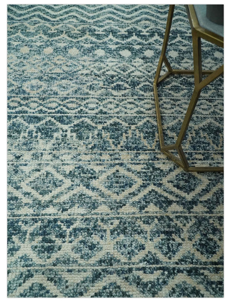 Teal and Ivory 5.6x8.6 Southwestern Tribal Trellis Recycled Art Silk Area Rug-Area Rug-Parc Decor