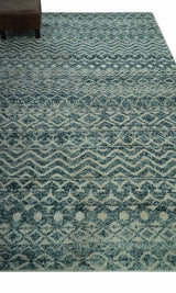 Teal and Ivory 5.6x8.6 Southwestern Tribal Trellis Recycled Art Silk Area Rug-Area Rug-Parc Decor