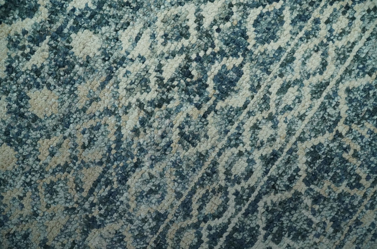 Teal and Ivory 5.6x8.6 Southwestern Tribal Trellis Recycled Art Silk Area Rug-Area Rug-Parc Decor