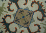 Teal and Ivory 8x10 Hand Knotted Traditional Mamluk Design wool Rug