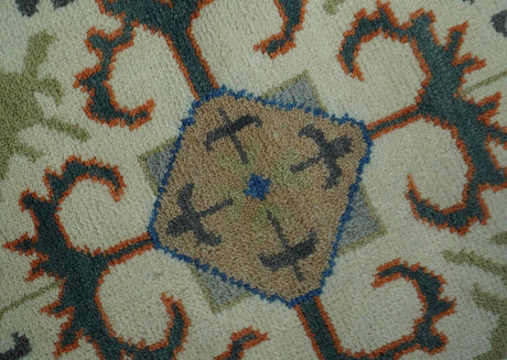 Teal and Ivory 8x10 Hand Knotted Traditional Mamluk Design wool Rug