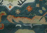 Teal and Ivory 8x10 Hand Knotted Traditional Mamluk Design wool Rug