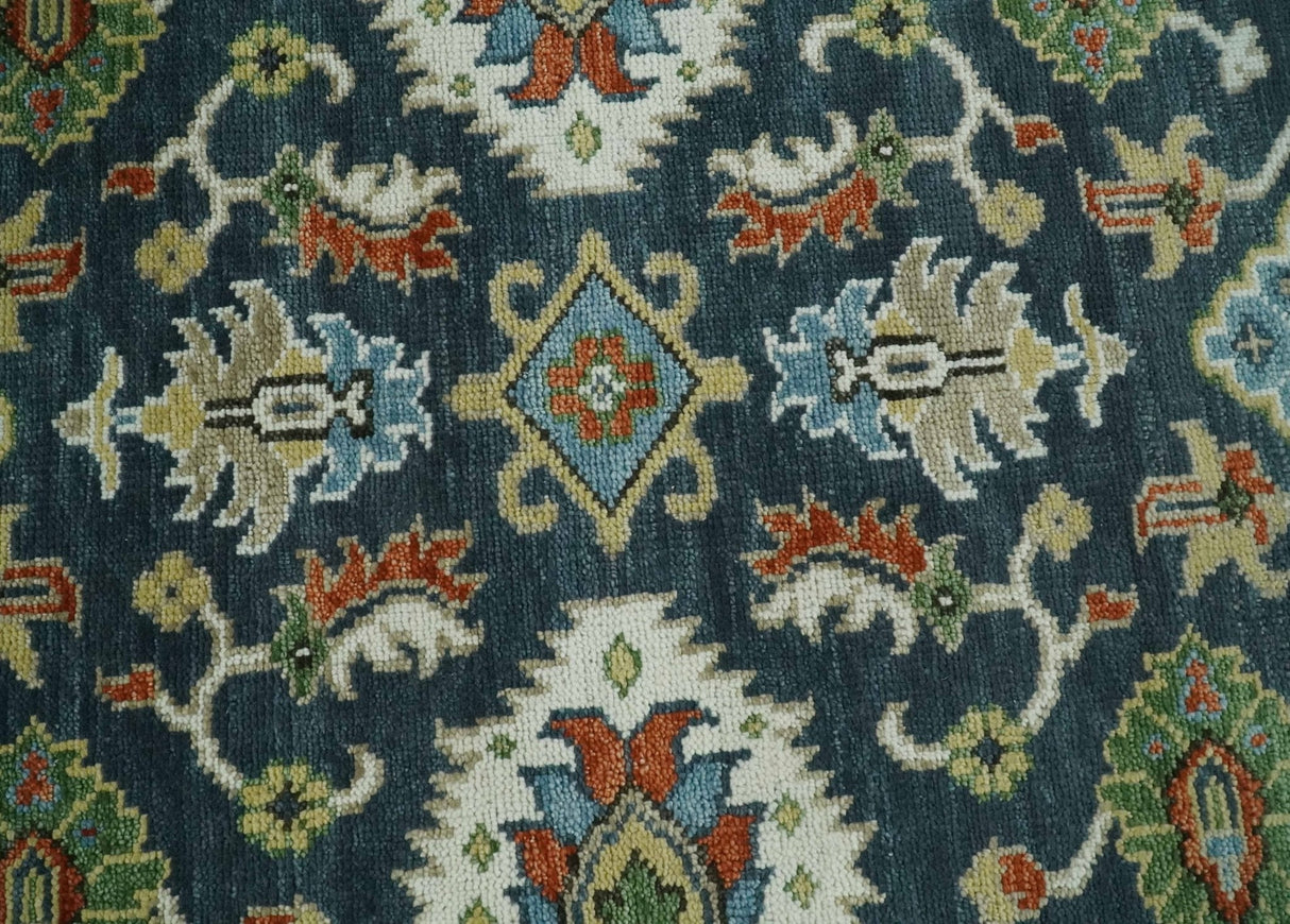 Teal and Ivory Traditional Oriental Oushak Custom Made Hand Knotted Wool Area Rug
