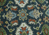 Teal and Ivory Traditional Oriental Oushak Custom Made Hand Knotted Wool Area Rug