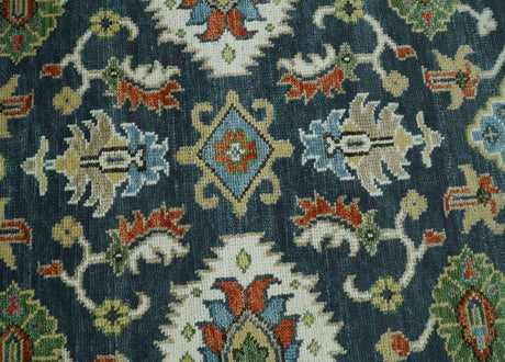Teal and Ivory Traditional Oriental Oushak Custom Made Hand Knotted Wool Area Rug