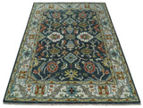 Teal and Ivory Traditional Oriental Oushak Custom Made Hand Knotted Wool Area Rug
