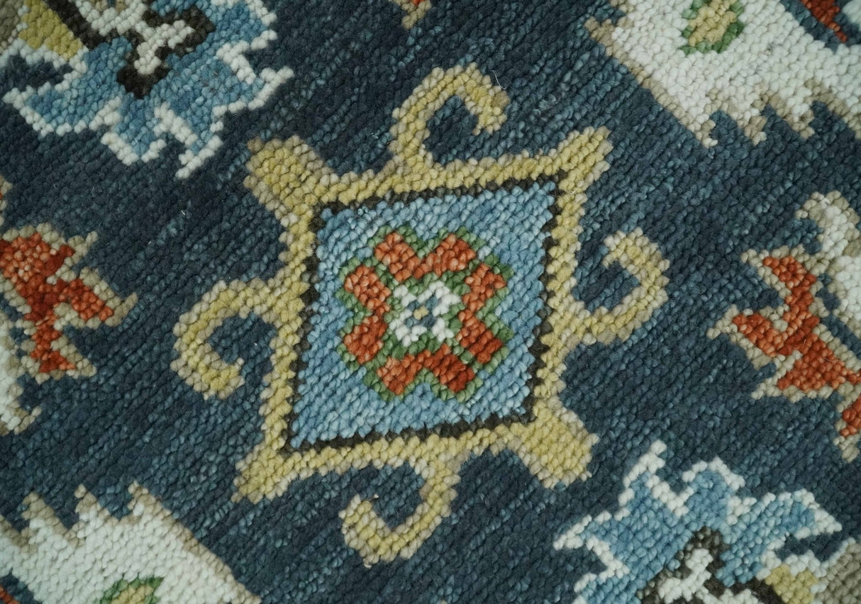 Teal and Ivory Traditional Oriental Oushak Custom Made Hand Knotted Wool Area Rug