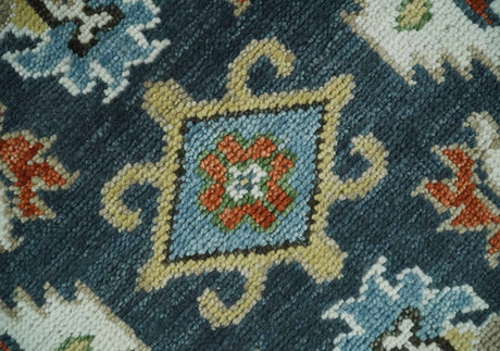 Teal and Ivory Traditional Oriental Oushak Custom Made Hand Knotted Wool Area Rug