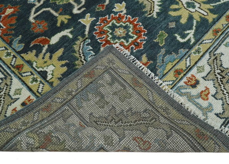 Teal and Ivory Traditional Oriental Oushak Custom Made Hand Knotted Wool Area Rug