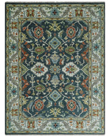Teal and Ivory Traditional Oriental Oushak Custom Made Hand Knotted Wool Area Rug