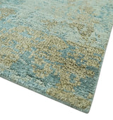 Teal and Olive Modern Abstract Hand Knotted 5x8 wool area Rug