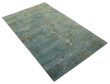 Teal and Olive Modern Abstract Hand Knotted 5x8 wool area Rug
